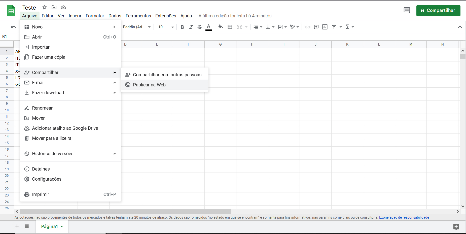 Cotações da Bolsa no Excel