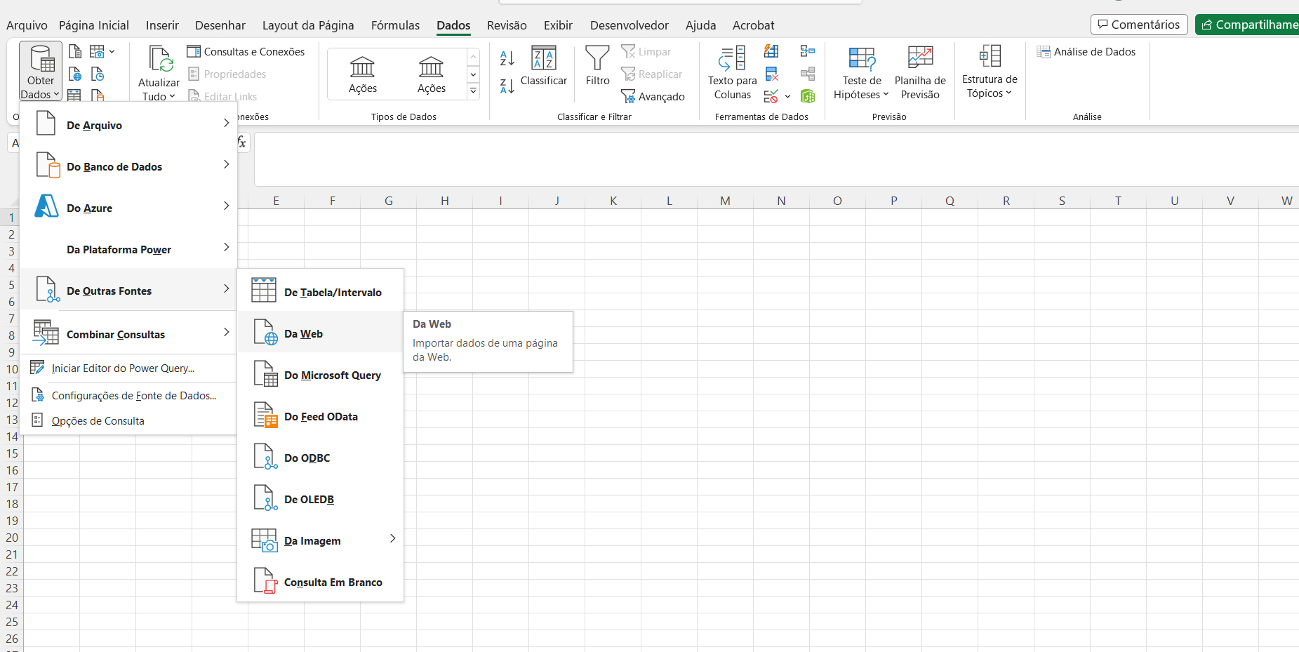 Cotações da Bolsa no Excel