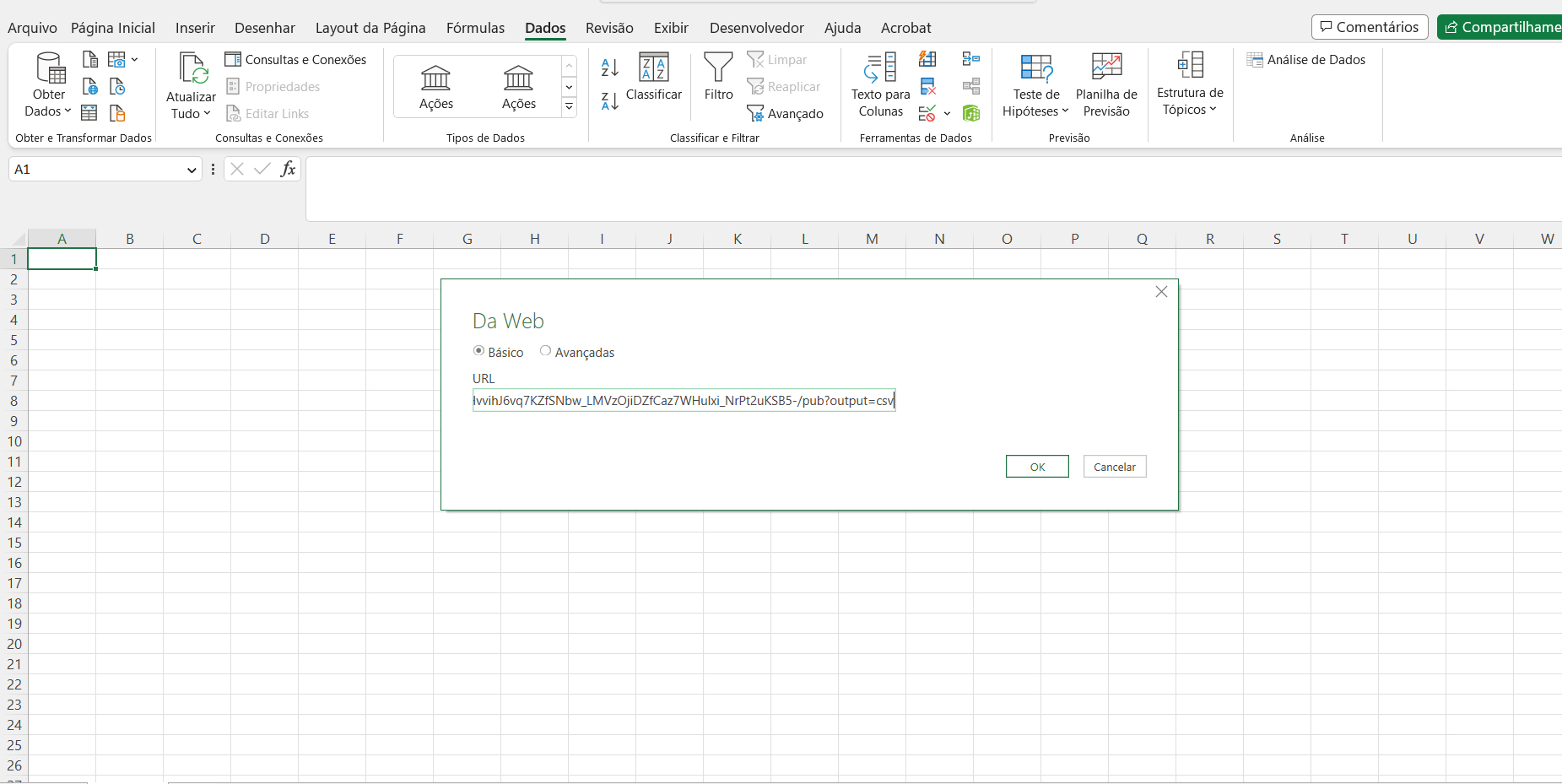 Cotações da Bolsa no Excel