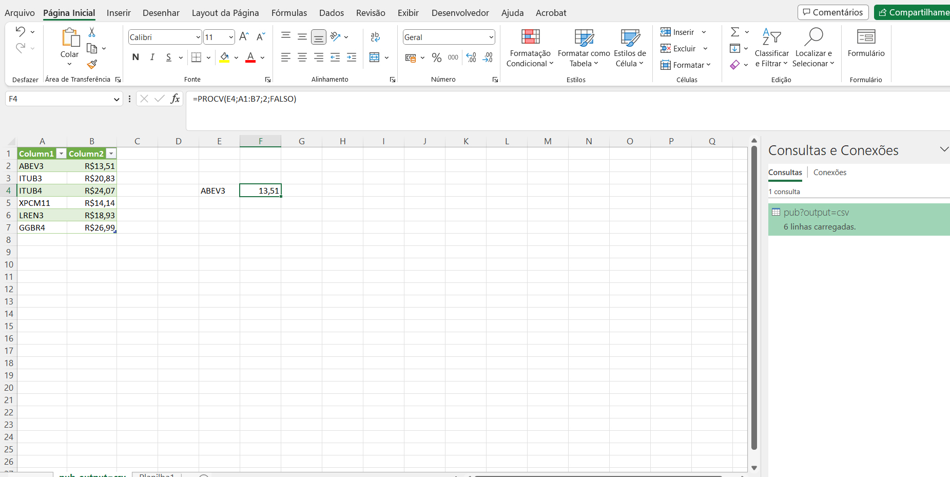 Cotações da Bolsa no Excel